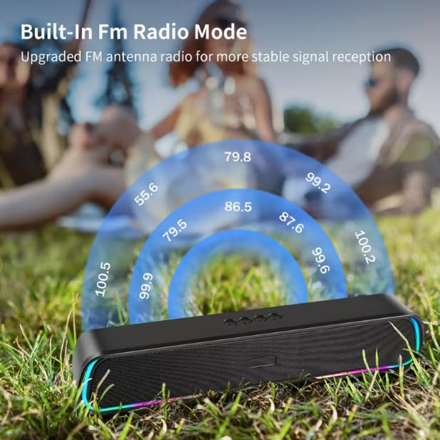 Bluetooth Computer Soundbar Speakers, Rechargeable Gaming Sound Bar with RGB, Support FM Radio/TF Card/AUX/USB Playback, Speakers for Desktop, Laptop, TV, Phone, HD Stereo Loud Sound, Punchy Bass