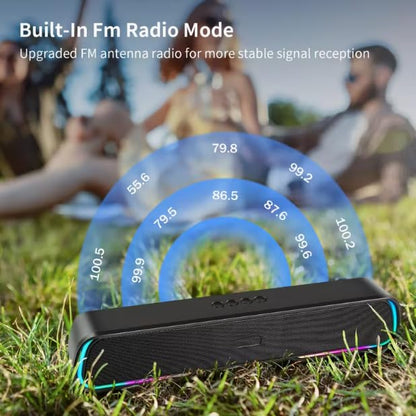 Bluetooth Computer Soundbar Speakers, Rechargeable Gaming Sound Bar with RGB, Support FM Radio/TF Card/AUX/USB Playback, Speakers for Desktop, Laptop, TV, Phone, HD Stereo Loud Sound, Punchy Bass