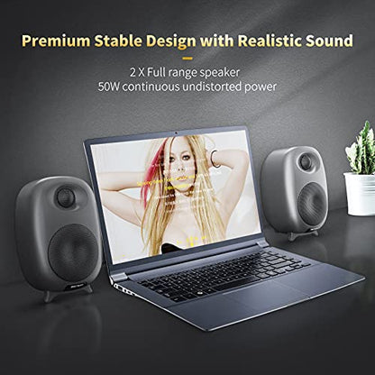BESTISAN Boookshelf Speaker, 50 Watt Powered Bookshelf Speaker with Bluetooth 5.0 and Wired Optical RCA Input Port, Bass and Treble Adjustable, Deep Bass, 3 Audio Mode Design (Black) - color: Black