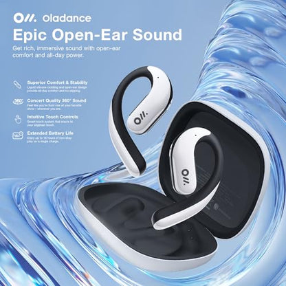 Oladance OWS Pro Open-Ear True Wireless Headphones, 16-Hour Playtime | Bluetooth 5.3, Dual-Device Connectivity, Amplifier Chip, Virtual Bass, Liquid Silicone, Titanium Frame, Comfortable Fit - color: White