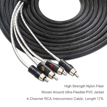 RECOIL P417 17ft 4-Channel RCA Audio Interconnects Cable Double Shielded | Premium 100% Oxygen Free Copper with Noise Reduction - size: 17ft