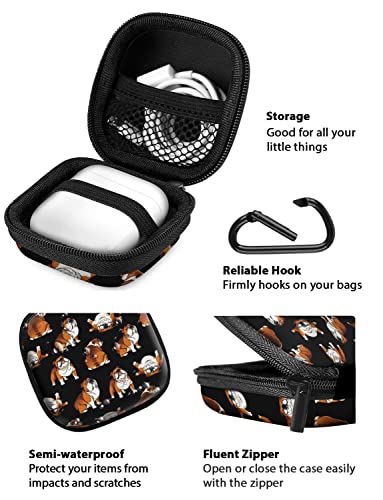 WIRESTER Portable Wireless Headphone Case, Earphone Storage Bag Carrying Case, Earbud Holder with Black Carabiner Compatible with Airpods - English Bulldog Funny Playful Postures Black - color: English Bulldog Funny Playful Postures Black