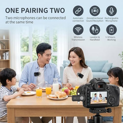 DORNLAT Wireless Lavalier Microphone, 3 in 1 Plug Play Lapel Mic for iPhone/Android/Camera, Noise Cancelling, Mini Compact Lavalier Mic for Vlog, YouTube, TikTok, Live Streaming, Record Interview