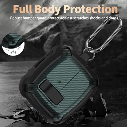 Galaxy Buds 3 Pro/3/3 FE Case Cover with Secure Lock Clip, Shockproof Samsung Galaxy Buds3/3 Pro 2024/3 FE 2025 Protective Hard Cover Shell with Carabiner&Cleaner kit for Men Women, CF Black/Green - color: AA-Black/Green