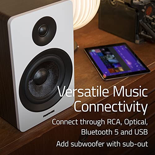 Fluance Ai61 Powered 2-Way 2.0 Stereo Bookshelf Speakers with Speaker Stands 6.5" Drivers 120W Amplifier for Turntable Bluetooth 5 Wireless Music Streaming - RCA Optical USB & Sub Out (Lucky Bamboo) - color: Lucky Bamboo, size: With Square Stand