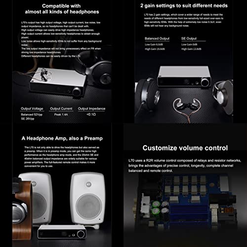 Topping L70 Full Balanced NFCA Headphone Amplifier, 7500mWx2 HiFi Headphone Amp, 4-Pin XLR/4.4mm Balanced/6.35mm SE Earphone Jack/Line Output XLR/TRS/RCA Input Home Audio Preamplifier (Silver) - color: Silver