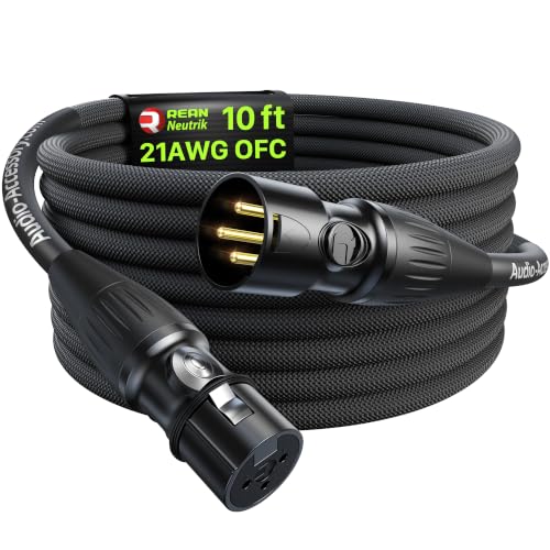 XLR Cables 10ft 1 Pack, Professional Gold-Plated Rean Connectors from Neutrik, Kevlar-Reinforced Nylon Braided Microphone Cable, Mic Cable, Durable Shielded and Balanced XLR Male to Female Cord | Neutrik REAN Gold-Pin Connector, Kevlar-Reinforced Heavy Du
