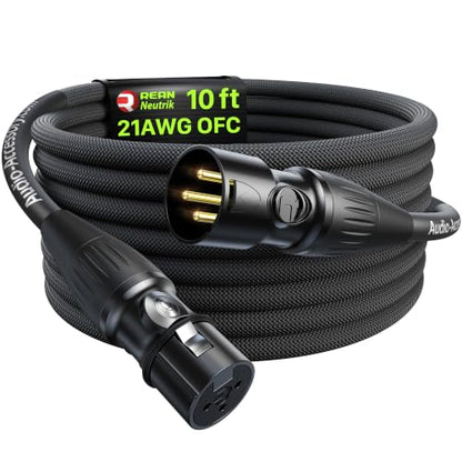 XLR Cables 10ft 1 Pack, Professional Gold-Plated Rean Connectors from Neutrik, Kevlar-Reinforced Nylon Braided Microphone Cable, Mic Cable, Durable Shielded and Balanced XLR Male to Female Cord | Neutrik REAN Gold-Pin Connector, Kevlar-Reinforced Heavy Du