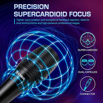 CAROL AC-930 Professional XLR Wired Vocal Microphone for Singing. No-Switch | AHNC supercardioid dynamic mic stops rumble & feedback. 50Hz-18kHz response for studio vocals. Hum-bucking coil blocks EMI.