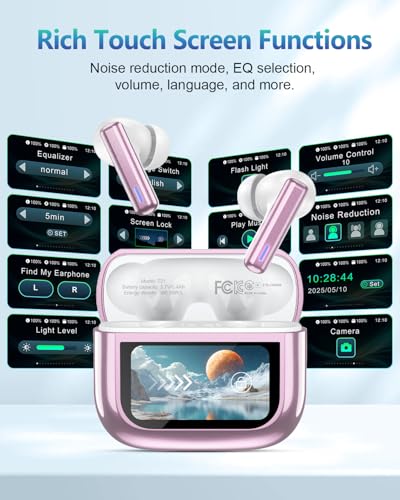 ZIUTY Wireless Earbuds Bluetooth Headphones, ANC/ENC Noise Cancelling, Ear Buds with Multifuntional Touch Screen, 40H Stereo Sound for Sports, IPX7 Clear Calls, 5 EQ for iOS Android (Pink) - color: Pink