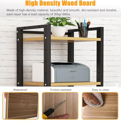 7 Tier Av Media Stand With Wheels, 55in Adjustable Audio Rack - color: Black + Teak