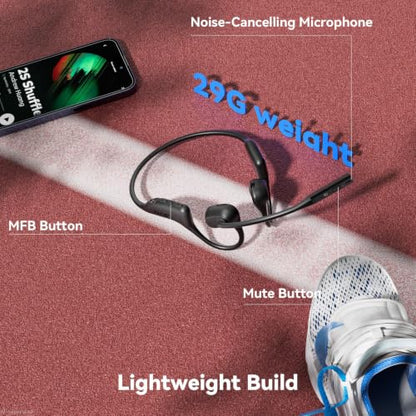 Open Ear Headphones with Mic, 29g Trucker Bluetooth Headset with Microphone, Bluetooth Headphones with Noise Cancelling Mic, Wireless Headset with Mic for Work Workout Driving Call Office Running