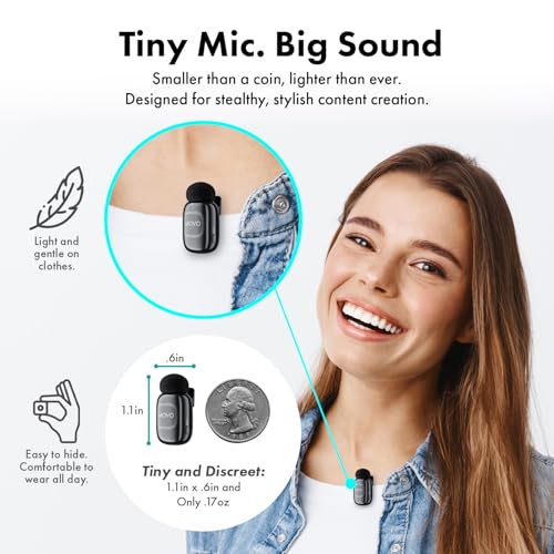 Movo NanoMic Dual Lightning Wireless Microphone for iPhone 14 and Below– Lavalier Mic for iPhone, Great for Vlogging, TikTok, Content Creation w/WMX-HM2 Wireless Handle