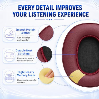 Replacement Ear Pads for Skullcandy Crusher Wireless ANC/Evo/540, Hesh3/ANC/Evo, Venue ANC Over-Ear Headphones, Protein Leather Cushions with Memory Foam, Burgundy - color: Burgundy