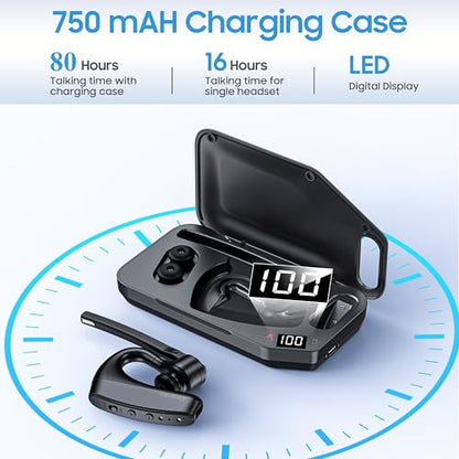 Conambo Bluetooth Headset V5.2 Wireless Bluetooth Earpiece with 750mAH Charging Case 80Hrs Talktime Wireless Headset with CVC8.0 Dual Mic Noise Canceling for iPhone Cellphone Trucker Work