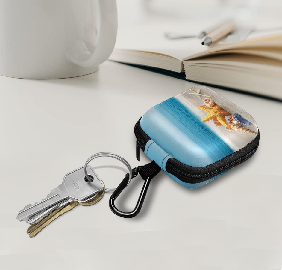 WIRESTER Portable Wireless Headphone Case, Earphone Storage Bag Carrying Case, Earbud Holder with Black Carabiner Compatible with Airpods - Seashells On The Beach - color: Seashells On The Beach