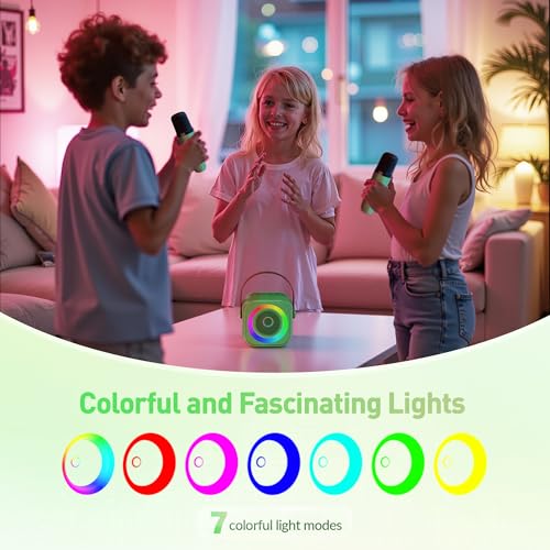 Mini Karaoke Machine：Portable Bluetooth Karaoke Microphone, Singing Speaker with 2 Wireless Mic and Light Kids Adults, Christmas Birthday Gifts for Girls Boys Family Home Party(Green) - color: Green
