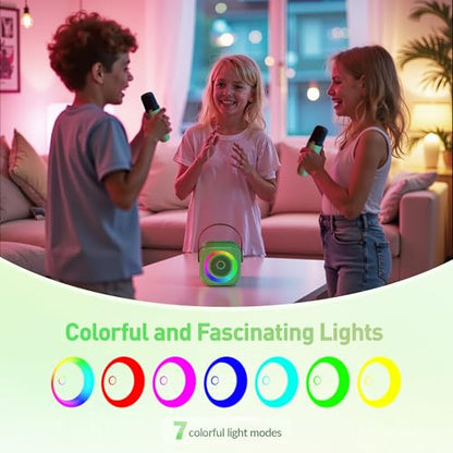 Mini Karaoke Machine：Portable Bluetooth Karaoke Microphone, Singing Speaker with 2 Wireless Mic and Light Kids Adults, Christmas Birthday Gifts for Girls Boys Family Home Party(Green) - color: Green