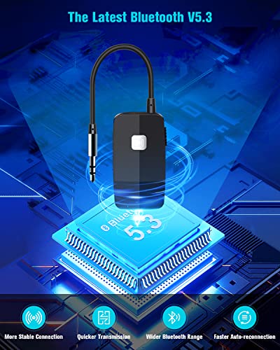 Golvery Bluetooth 5.3 Receiver and Transimtter, Wireless Bluetooth AUX Adapter for TV/PC/CD/MP3/PS4/Home Theater/Speaker w/ 3.5mm AUX and RCA Jack, Low Latency Audio, 2 Devices Pairing