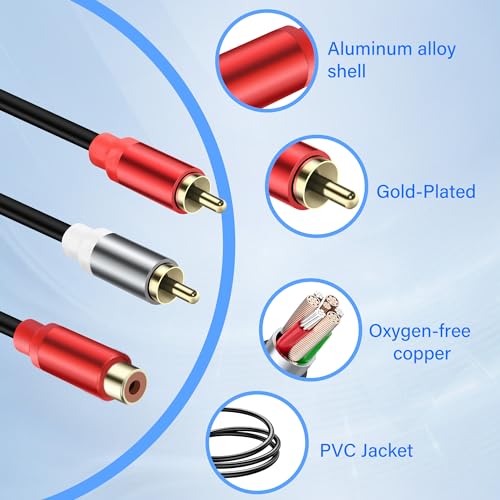 RCA Subwoofer Cable - 0.98FT (2PCS) Y Splitter Stereo Audio Cable Gold-Plated Plug RCA Audio Subwoofer Adapter Cord for Hi-Fi System TV Amplifier Home Theater - style: 1 RCA Female to 2 RCA Male