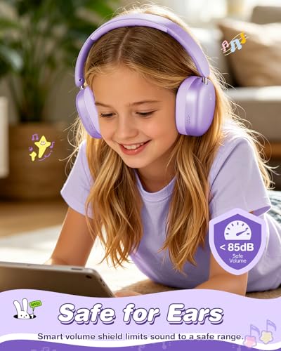 Wentronic Kids Headphones Wireless Bluetooth 5.4,Foldable Over Ear Headphones with 3.5mm Wired Mode,Safe Volume Limit,48H Playtime,Clear Calls,HD Sound for Toddlers/Children/School/Travel,Purple - color: Purple