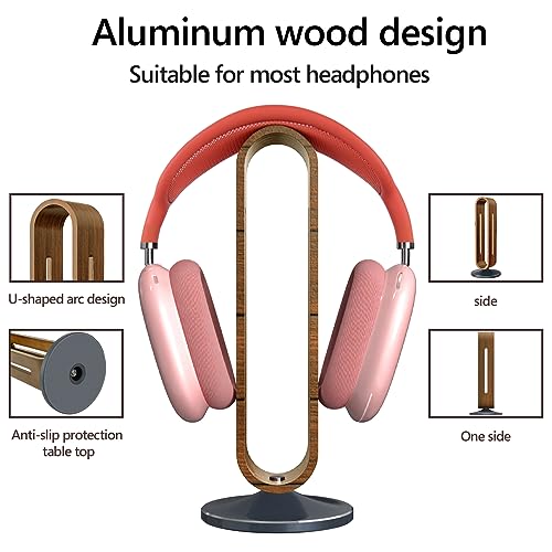 GEEKRIA Wooden | Aluminum Alloy Headphones Stand for Over-Ear Headphones, Gaming Headset Holder, Desk Display Hanger with Solid Heavy Base Compatible with Sony, Bose, AKG, JBL (Walnut)