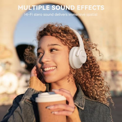 KVIDIO Bluetooth Headphones Over Ear, 65 Hours Wireless Headphones with Mic, Low Latency Foldable Lightweight Headset with Deep Bass, HiFi Stereo Sound Headphones for School Work Cellphone Sports - color: Beige