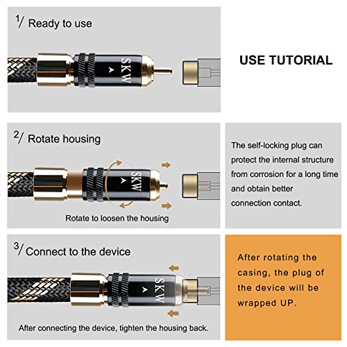 SKW Audiophile Series 1.6ft/0.5m Locking 2RCA Cable, Secure-Fit Connection | Heavy-duty 10mm noise-damping jacket, 24K gold-plated locking plugs, low-loss signal path, high-end turntables and preamps - color: Black-lock, size: 1.6ft (0.5m)