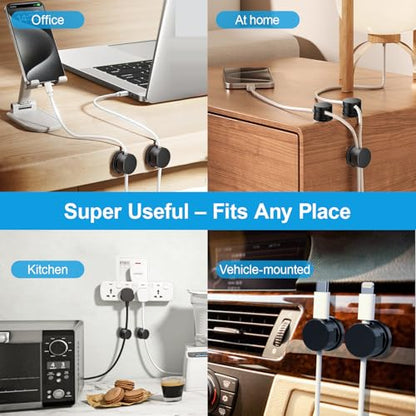 6pcs Magnetic Cable Clips, 360° Swiveling Adhesive Cable Organizer - Compact Cable Holder for Desk, Nightstand, Car, Kitchen & Home Office - Charger Cord Holder Solution by MarLigavid (Black)