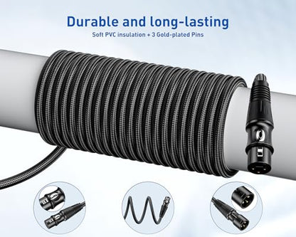 XLR Cable 6ft 6 Packs - Premium Balanced Microphone Cables Mic Cable | With 3-Pin Shielded Nylon Braided XLR Male to Female Mic Speaker Cable for Mixer, Speaker Systems 22AWG - size: 6 Feet-6 Pack