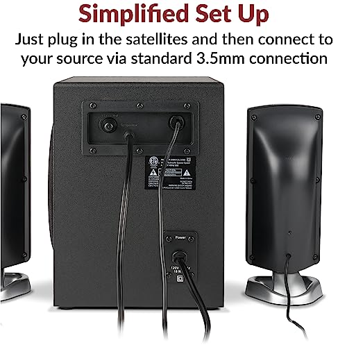 Cyber Acoustics CA-3090 2.1 Speaker System with 18W Subwoofer | Compact 2.1 PC Speaker System with Subwoofer, 18W Peak Power, Adjustable Bass, for Music, Movies, and Gaming