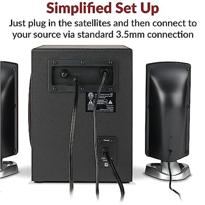 Cyber Acoustics CA-3090 2.1 Speaker System with 18W Subwoofer | Compact 2.1 PC Speaker System with Subwoofer, 18W Peak Power, Adjustable Bass, for Music, Movies, and Gaming