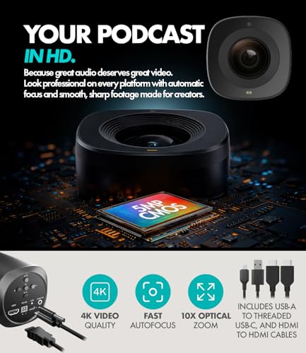 Movo Video Podcast Equipment Bundle – USB Audio Interface, 2 XLR Dynamic Microphones, 2 4K UHD Cameras, 2 Desk Stands – Complete Podcast Setup