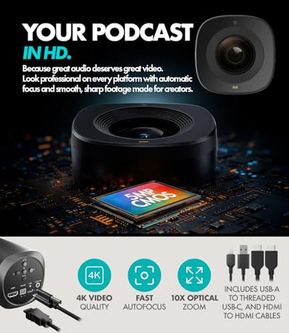 Movo Video Podcast Equipment Bundle – USB Audio Interface, 2 XLR Dynamic Microphones, 2 4K UHD Cameras, 2 Desk Stands – Complete Podcast Setup