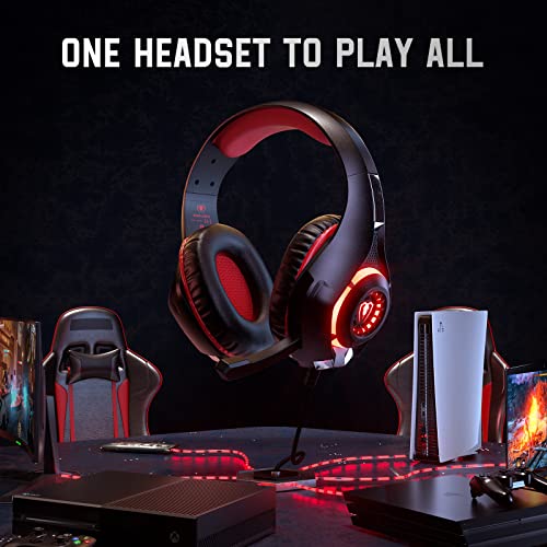 Tatybo Gaming Headset for PS5 PC, Noise Canceling Mic, RGB, Black Red | Over Ear, Deep Bass Stereo Sound for FPS, Battle Royale, Lightweight for Xbox, PS4, Mobile, Nintendo, 3.5mm Devices - color: Black Red