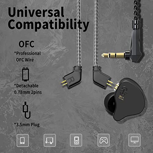 CCZ Yinyoo 멜로디 인이어 이어폰, 마이크 이어 모니터가 없는 헤드폰 유선 이어버드, IEM HiFi 베이스, 1DD 1BA, 이어 핀, 음악가, 가수, 스테이지용 4N OFC 케이블 (마이크 없음, 투명 블랙) - color: 투명., size: 마이크 없음, style: 마이크 없음