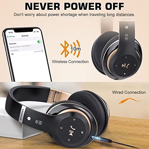 6S Bluetooth Headphones Over-Ear, Hi-Fi Stereo Foldable Wireless Stereo Headsets Earbuds with Built-in Mic, Volume Control, FM for iPhone/Samsung/iPad/PC (Blue) - color: Black