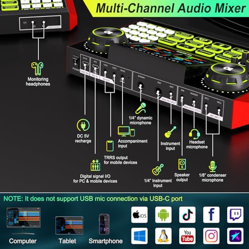 TENLAMP G9 Audio Mixer Bundle with Microphone for Streaming & Karaoke | Easy streaming with noise reduction, voice effects, auto-tune and Bluetooth audio for karaoke, gaming and live content.
