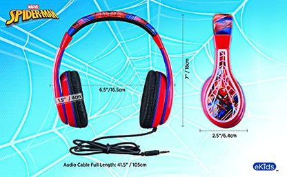 Spiderman Headphones for Kids with 3.5mm Jack, Wired Headphones for School | Adjustable Headband - color: Spiderman