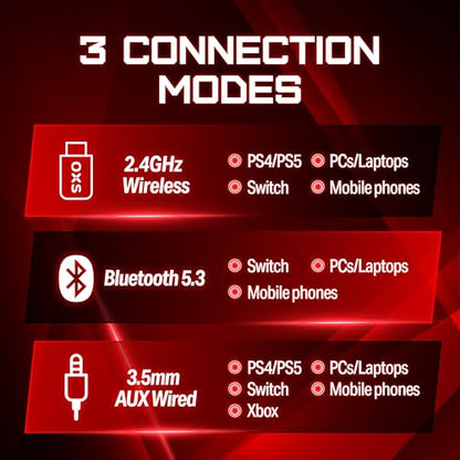 OXS Storm G2 Wireless Gaming Headsets, 7.1 Virtual Surround Sound, 3 EQ Modes, 2.4G Low Latency, 50mm Driver, 40H Playtime, RGB Light, Bluetooth 5.3, Compatible with PC, Console, Mobile, Black - color: Black
