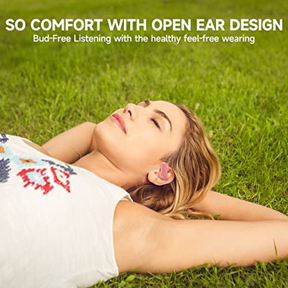 The Next Generation Open Ear Headphones, OpenBuds, True Wireless Earbuds with Earhooks, Bluetooth Workout Headphones, 18 Hours Playtime with Case, IPX7 Waterproof, Pink