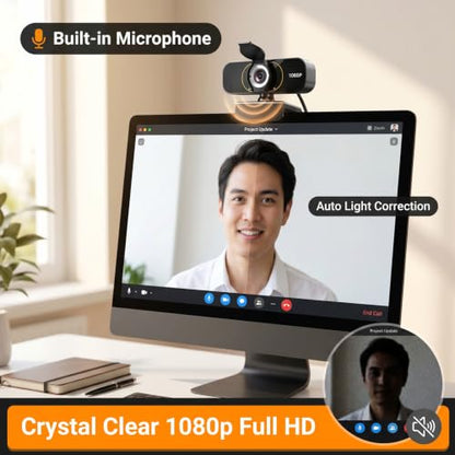the Webcam for PC that Just Works - Every Time All Platforms | Plug and Play No Driver Needed, Crystal Clear 1080p Full HD, Your Privacy Physically Protected, Mount It Anywhere in Seconds - color: Black with Tripod