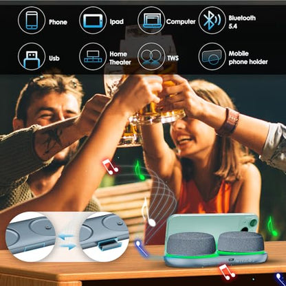 Dual Bluetooth Speaker Set with TWS & Magnetic Base Wireless Speakers - color: Gray