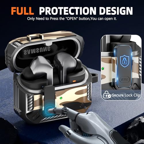 Safety Lock Case for Samsung Galaxy Buds3 FE/3/3 Pro (C-Yellow) | with Secure Lock Clip & Cleaning kit Full Body Shockproof Carbon Fiber Protection Design - color: F-C-yellow