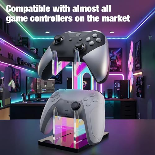 NiHome Controller Holder, Iridescent Acrylic 2-Tier Game Controller Stand | Universal Gaming Desk Organizer Dock Compatible With PS5 Xbox Switch, Stable Accessories Mount, Gamer Gift Idea - size: Iridescent 2-Tier