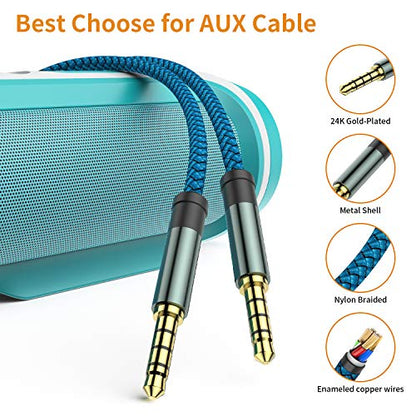 MCSPER 2 Pack TRRS 3.5mm Audio Cable, 5Ft 4-Conductor (4 Pole) with Mic[Microphone Compatible] Nylon Braided Aux Cord Compatible Car Home Stereos,Speaker,Headphones,Sony(Blue) - size: 5 Feet
