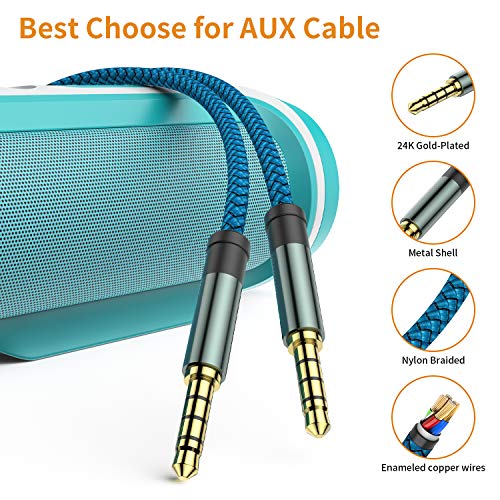 MCSPER 4 Pack TRRS 3.5mm Audio Cable, 5Ft 4-Conductor (4 Pole) with Mic[Microphone Compatible] Nylon Braided Aux Cord Compatible Car Home Stereos,Speaker,Headphones,Sony(Blue) - size: 5 Feet (Pack of 2)
