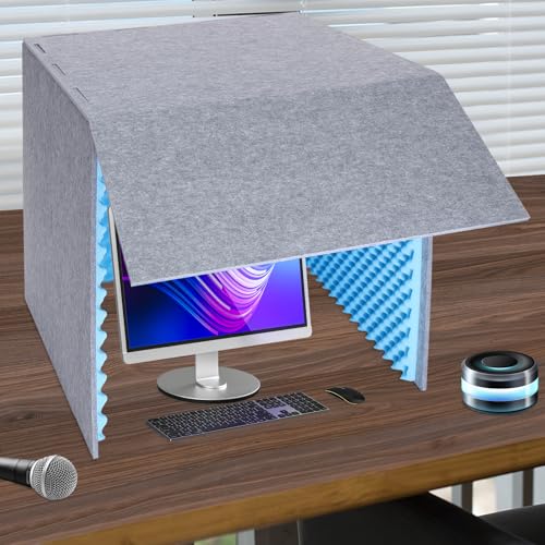 Desktop Soundproof Cover, 80x80cm Portable Vocal Isolation Booth with Acoustic Foam, Microphone Isolation Booth Cube, Noise Reducing Shield for Microphone, Streaming, and Office Privacy (Blue) - color: Blue