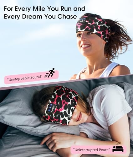 MUSICOZY Bluetooth 5.4 Sleep Headphones Headband Sports Wireless Audio | Earbuds 2 in 1 Design with Breathable Stretch Fabric, HD Stereo Sound Speakers for Workout Yoga Running, Nighttime Sleep Use - color: Black Red Lip