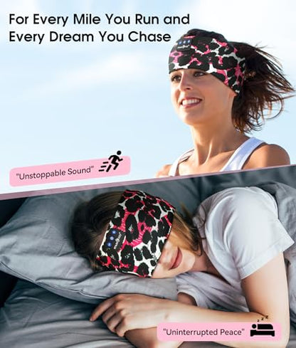 MUSICOZY Bluetooth 5.4 Sleep Headphones Headband Sports Wireless Audio | Earbuds 2 in 1 Design with Breathable Stretch Fabric, HD Stereo Sound Speakers for Workout Yoga Running, Nighttime Sleep Use - color: Black Red Lip